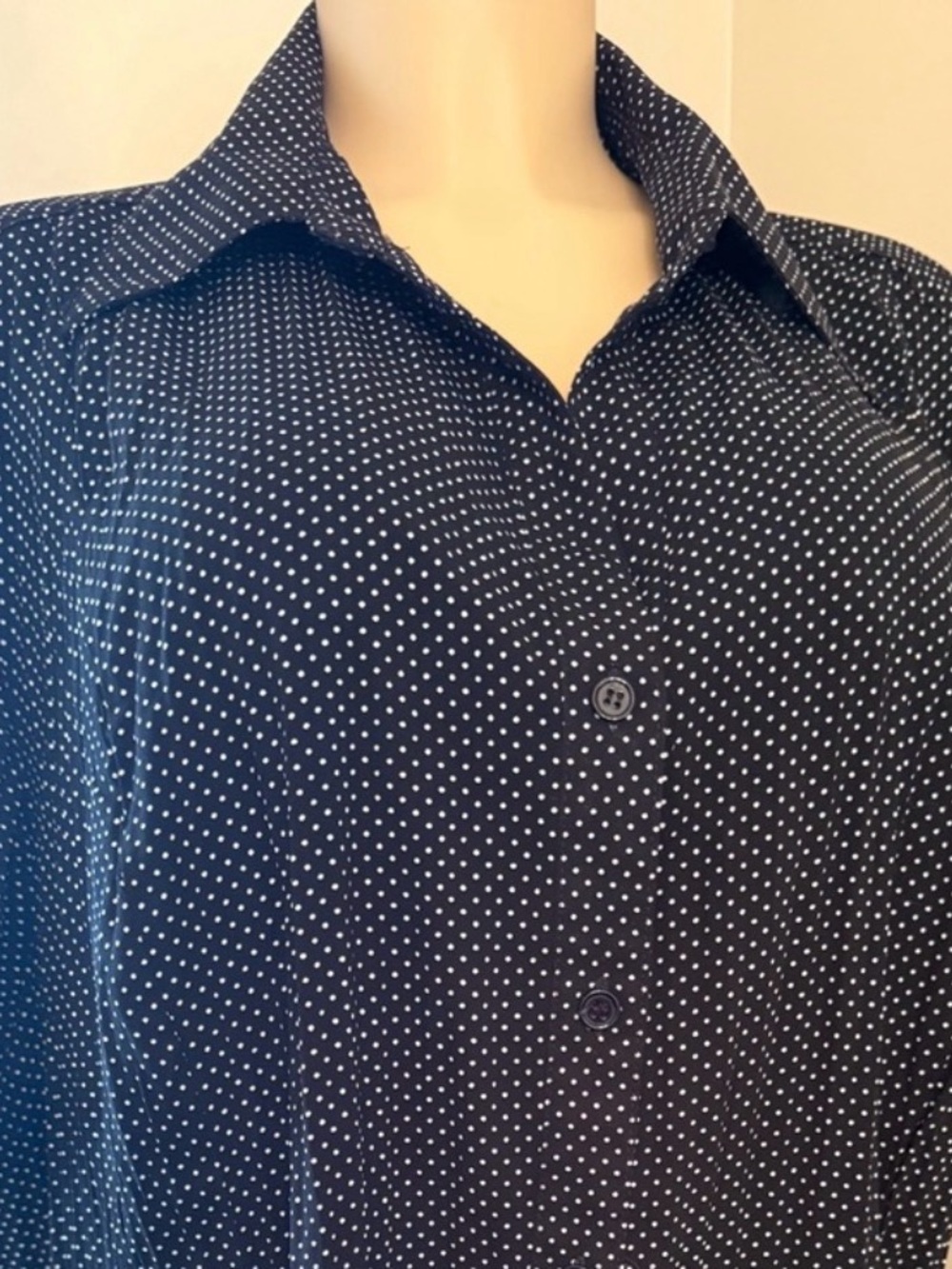 East 5th Navy Blouse with White Polka Dots